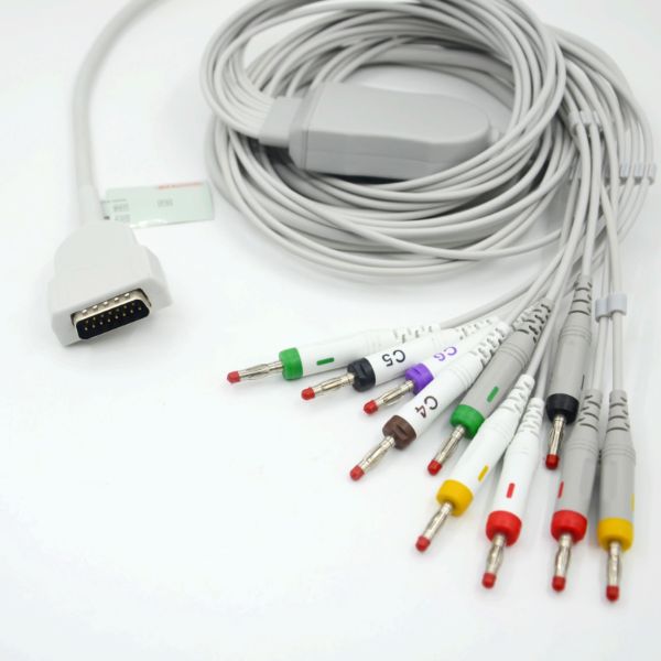 Med Accessories Hospital-Grade Class II Diagnostic EKG Cable 10-Lead GE Compatible Medical Alcohol Disinfecting RoHS Certified