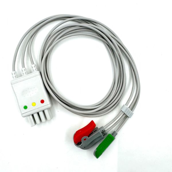 High Quality Med Accessories RoHS Certified Diagnostic Silicone IEC Color 3-Lead Grabber EKG ECG Cable Compatible Nihon Kohden